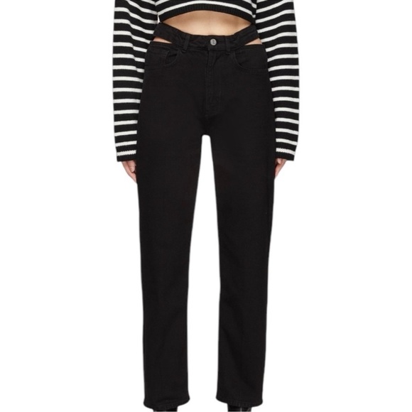 Frame Denim Denim - Frame Le High N Tight Straight Cut Out in Film Noir Size 28 Black